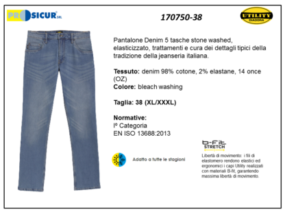 Pantalone denim 5 tasche elasticizzato tg 38/xl-xxxl