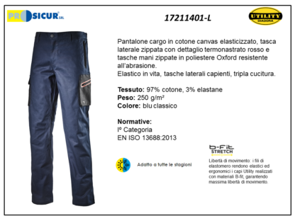 Pantalone cargo cotone/elastan250gr tascone laterali blu