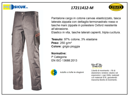 Pantalone cargo cotone/elastan250gr tascone laterali grigio