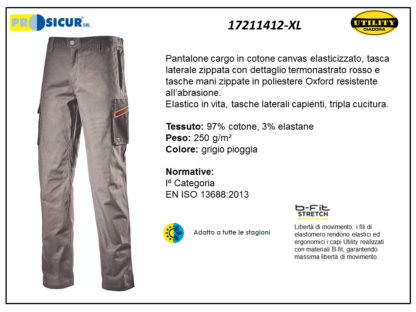 Pantalone cargo cotone/elastan250gr tascone laterali grigio