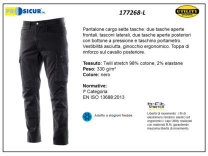 Pantalone cargo cotone/elastan330gr tascone laterali nero