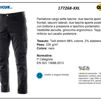 Pantalone cargo cotone/elastan330gr tascone laterali nero