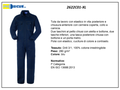 Tuta 100%cotone irrestringib. cuciture a contrasto blu