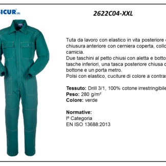 Tuta 100%cotone irrestringib. cuciture a contrasto verde