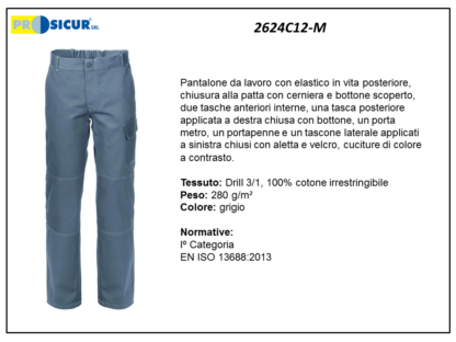 Pantalone 100% cotone irrestr.cuciture a contrasto grigio