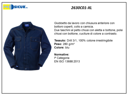 Giubbetto 100%cotone irrestr. cuciture a contrasto blu