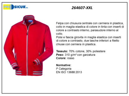 Felpa 70%cotone 30%pes insertia contrasto zip lunga rosso