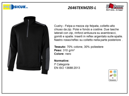 Felpa 70%cotone 30%pes 310gr mezza zip nero