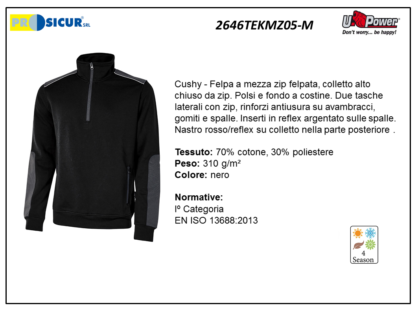 Felpa 70%cotone 30%pes 310gr mezza zip nero