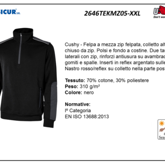 Felpa 70%cotone 30%pes 310gr mezza zip nero