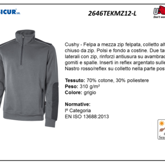 Felpa 70%cotone 30%pes 310gr mezza zip grigio