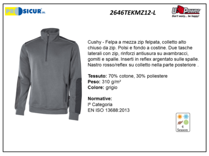 Felpa 70%cotone 30%pes 310gr mezza zip grigio