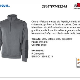 Felpa 70%cotone 30%pes 310gr mezza zip grigio