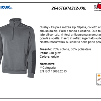 Felpa 70%cotone 30%pes 310gr mezza zip grigio