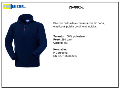 Pile 100% poliestere collo alto zip corta blu