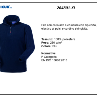 Pile 100% poliestere collo alto zip corta blu