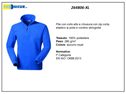 Pile 100% poliestere collo alto zip corta royal