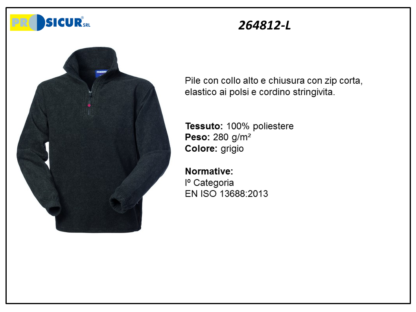 Pile 100% poliestere collo alto zip corta grigio