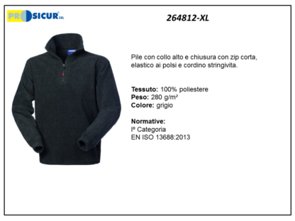 Pile 100% poliestere collo alto zip corta grigio