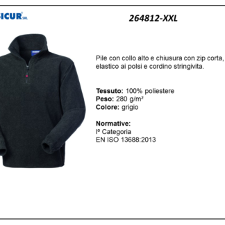 Pile 100% poliestere collo alto zip corta grigio