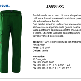 Pantaloni cot. ignifugo verde