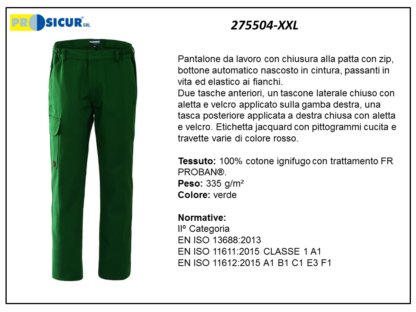 Pantaloni cot. ignifugo verde