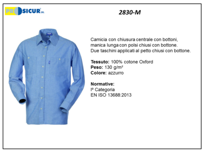 Camicia 100% cotone oxford manica lunga 2 taschini