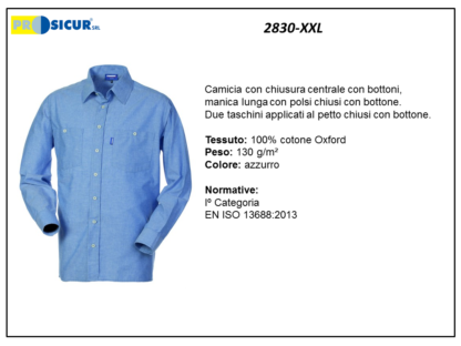 Camicia 100% cotone oxford manica lunga 2 taschini