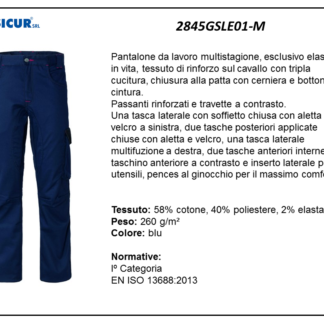 Pantalone 58%cot.40%pes2%elastmultitasca blu/nero