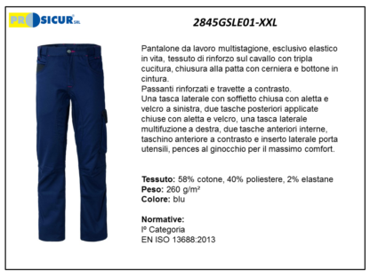 Pantalone 58%cot.40%pes2%elastmultitasca blu/nero