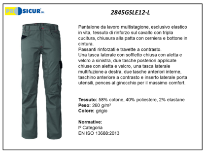 Pantalone 58%cot.40%pes2%elastmultitasca grigio/nero