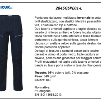 Pantalone 98%cotone 2%elastaneinvernale multitasca blu