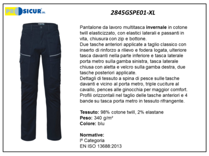 Pantalone 98%cotone 2%elastaneinvernale multitasca blu