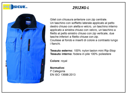 Gilet 100% nylon multitasche rip-stop royal/nero