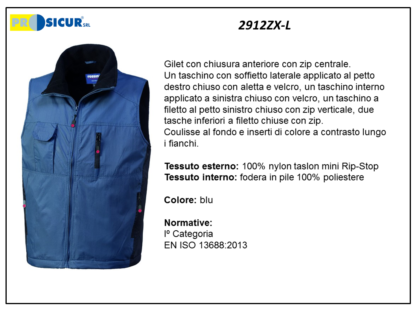 Gilet 100% nylon multitasche rip-stop blu/nero