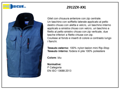 Gilet 100% nylon multitasche rip-stop blu/nero