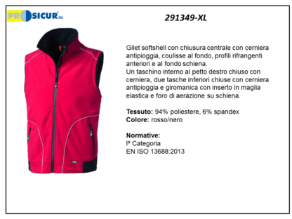 Gilet softshell 94%poliestere 6%spandex rosso/nero