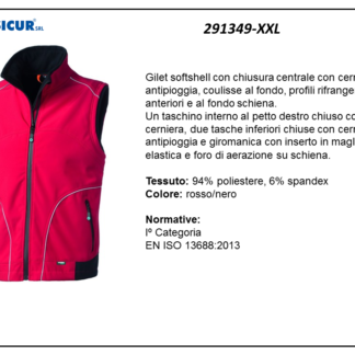 Gilet softshell 94%poliestere 6%spandex rosso/nero