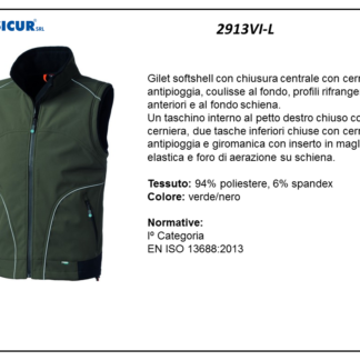 Gilet softshell 94%poliestere 6%spandex verde/nero