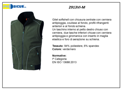 Gilet softshell 94%poliestere 6%spandex verde/nero