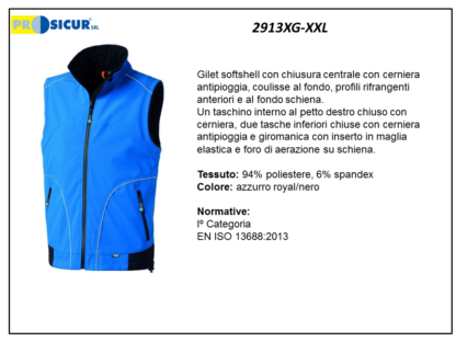 Gilet softshell 94%poliestere 6%spandex royal/nero