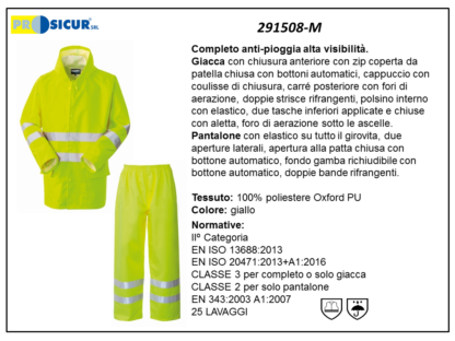 Completo antipioggia av 100% poliestere spalmato pu giallo