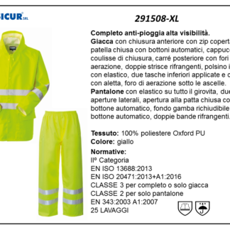 Completo antipioggia av 100% poliestere spalmato pu giallo