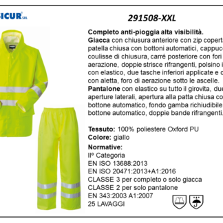 Completo antipioggia av 100% poliestere spalmato pu giallo