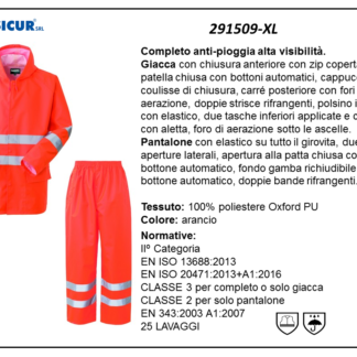 Completo antipioggia av 100% poliestere spalmato pu arancio