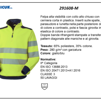 Felpa av 35%cotone 65%pes collo alto mezza zip giallo