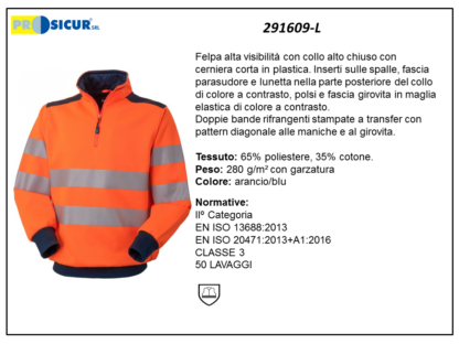 Felpa av 35%cotone 65%pes collo alto mezza zip arancio