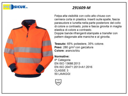 Felpa av 35%cotone 65%pes collo alto mezza zip arancio