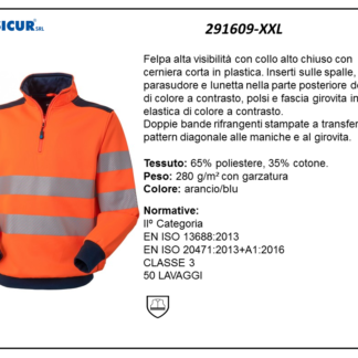 Felpa av 35%cotone 65%pes collo alto mezza zip arancio