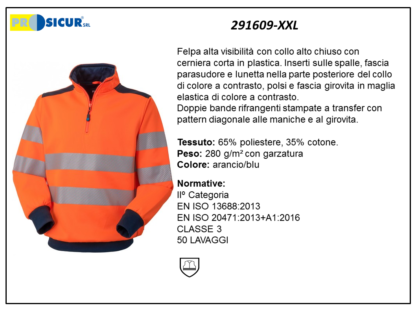 Felpa av 35%cotone 65%pes collo alto mezza zip arancio